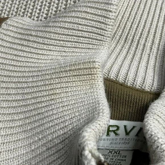 Orvis Vest Mens 2XL Beige Brown Full Zip Cable Knit Suede Trim Field Hunting XXL - Picture 6 of 14